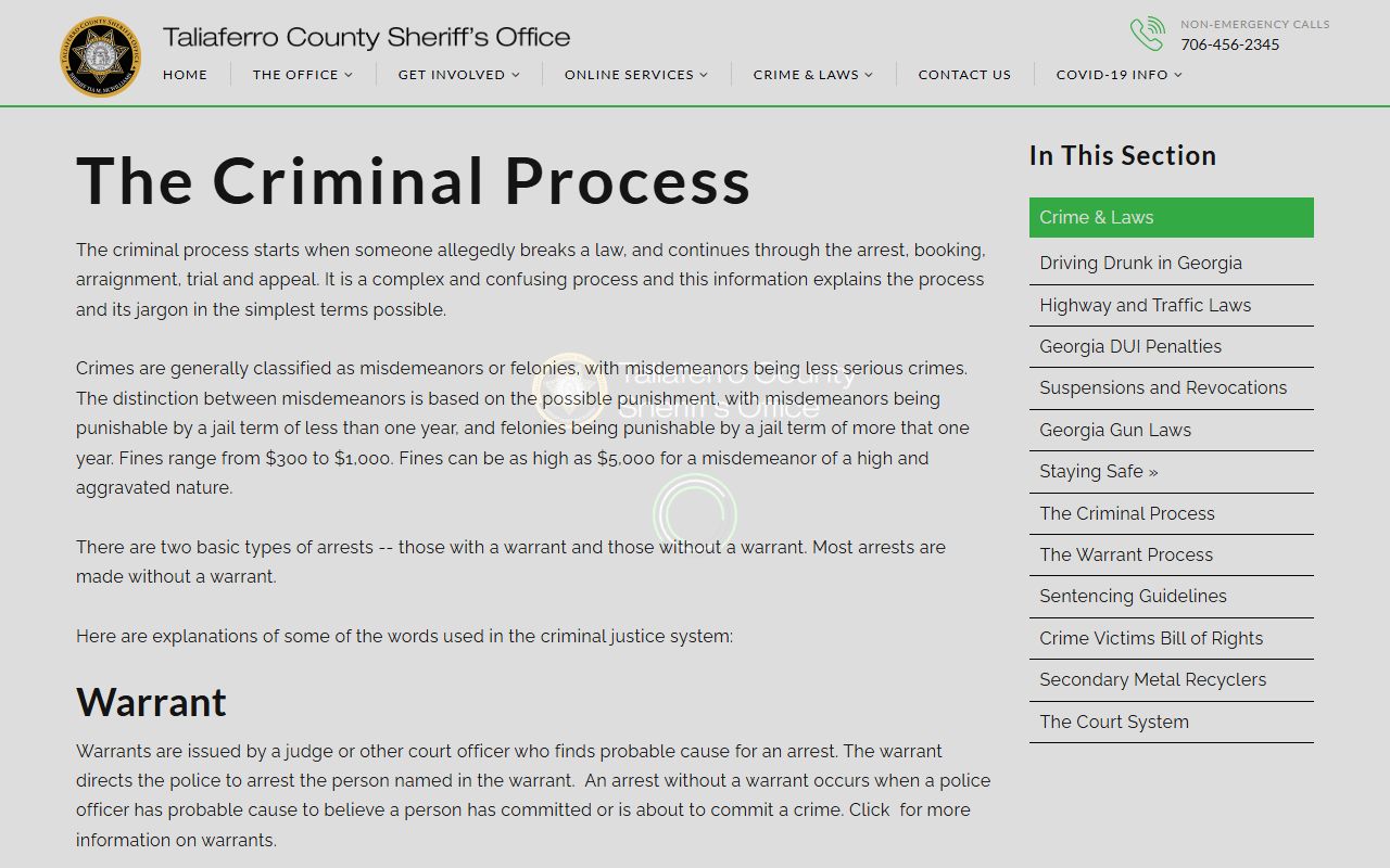Taliaferro County criminal court records sheriff criminal process page