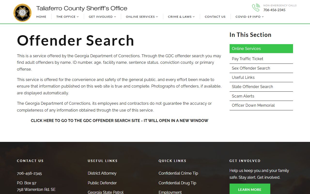 Taliaferro County inmate search sheriff offender search page