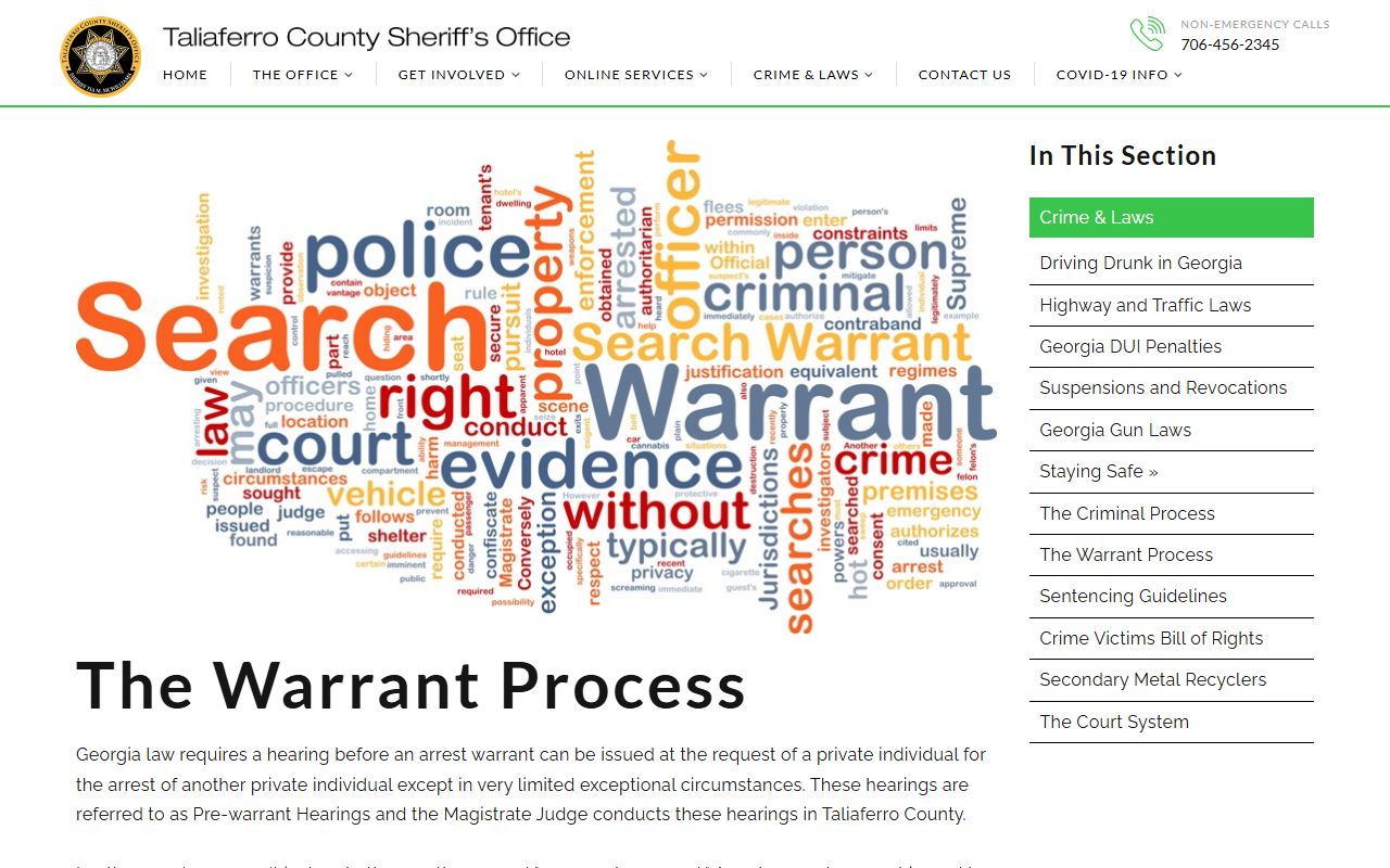 Taliaferro County warrant search sheriff warrant process page